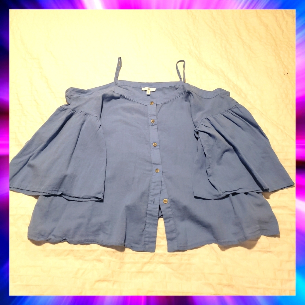 Button front,  off the shoulder top